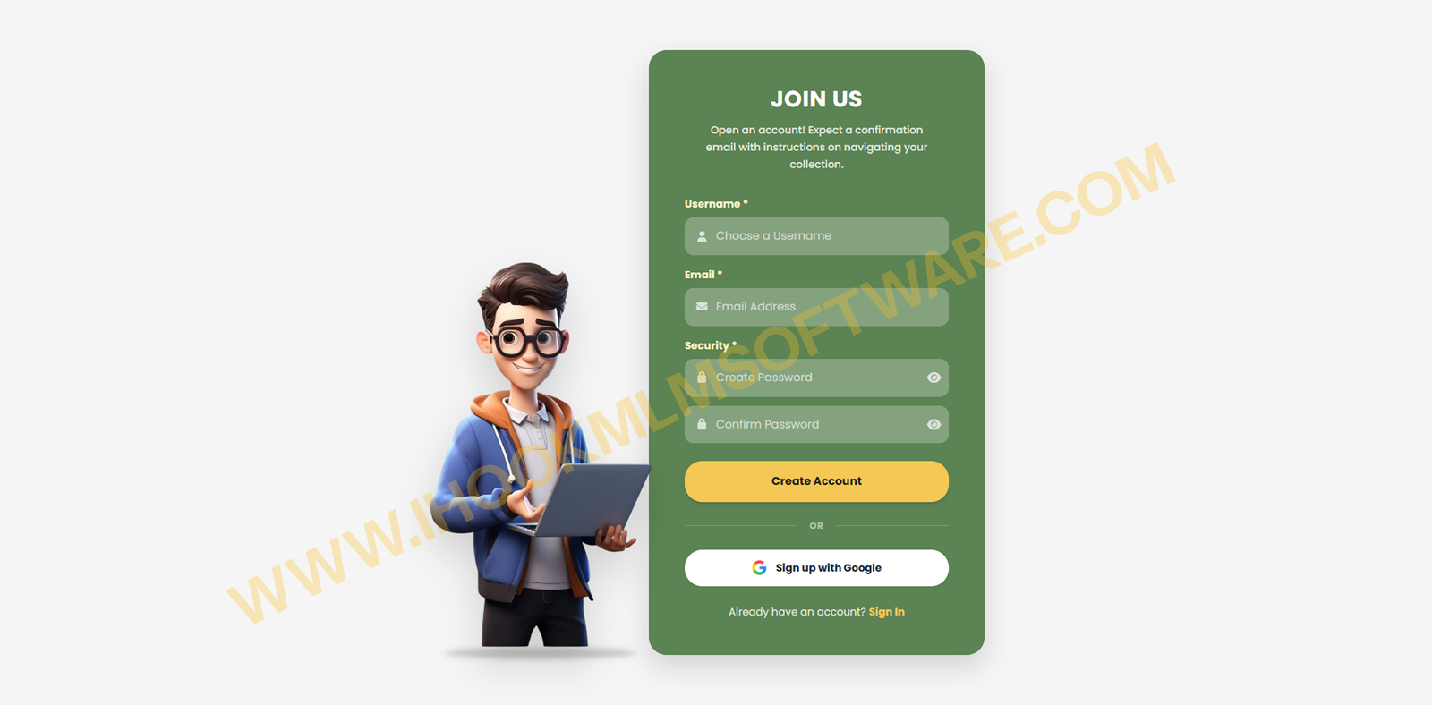 Create Account Preview